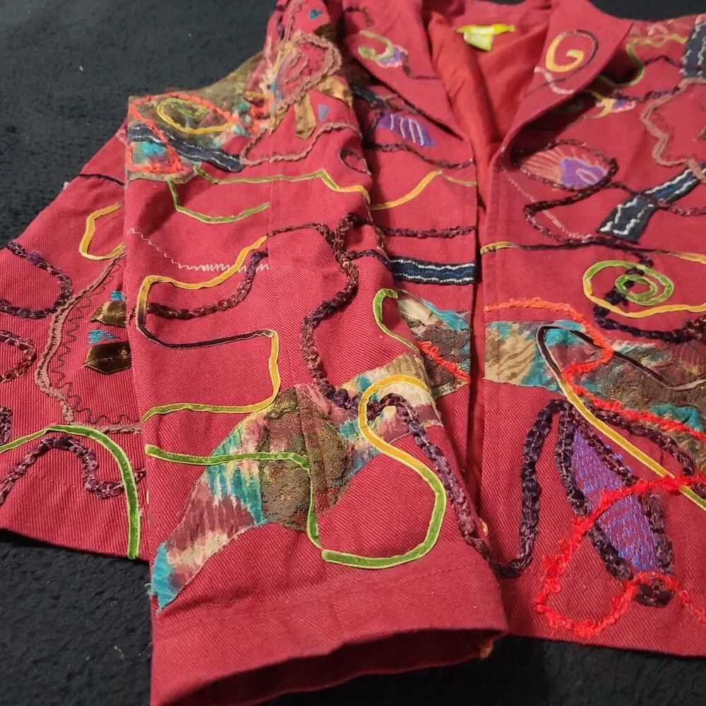 Acorn Womens Jacket Multicolor Size XL 100% Polyester Long Sleeve Open Beaded